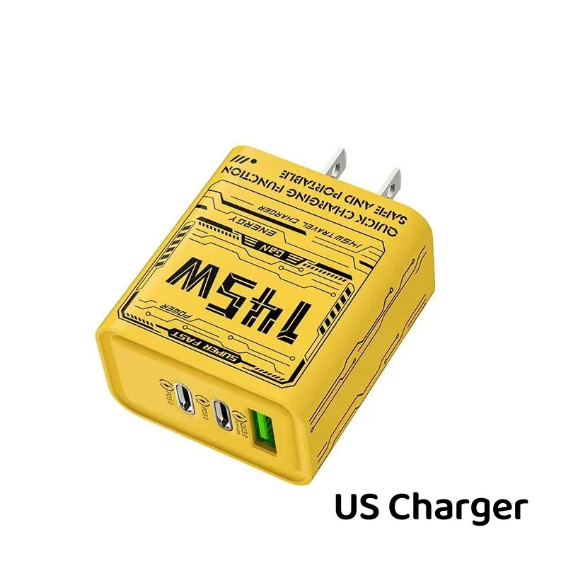 145W 3-Ports Phone Charger Ultra Fast Charging Type-C GaN USB-C QC 3.0 Super Charge Adapter For Huawei iPhone Samsung New